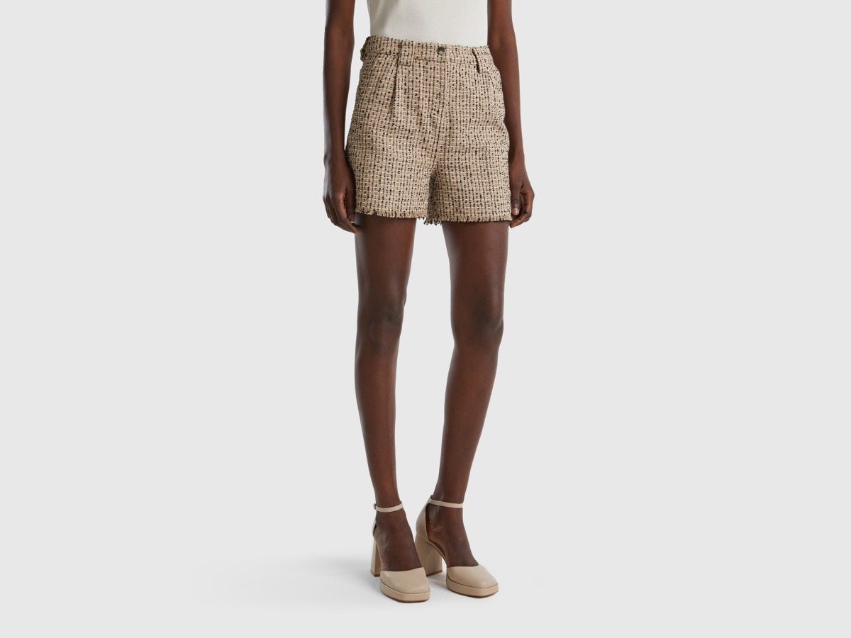 United Colors Of Shorts From Tweed Beige Female Benetton Womens SHORTS GOOFASH