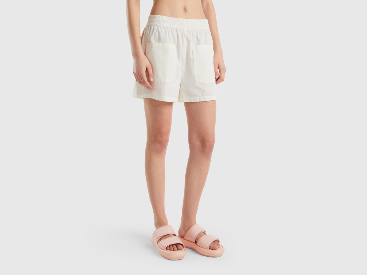 United Colors Of Shorts With Bags Cream White Female Benetton Womens SHORTS GOOFASH