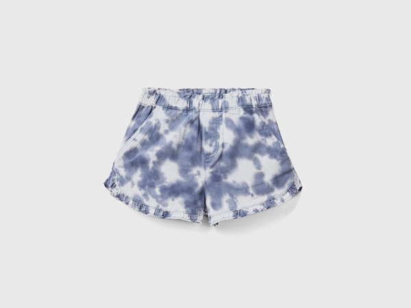 United Colors Of Shorts With Batik Pattern And Ruffles Pigeon Blue Female Benetton Womens SHORTS GOOFASH