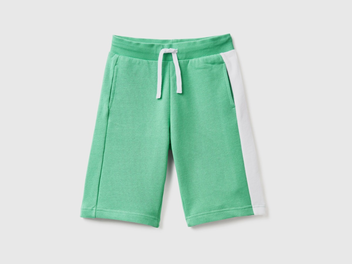 United Colors Of Shorts With Stripes In Contrast Color Green Paint Benetton Men Mens SHORTS GOOFASH