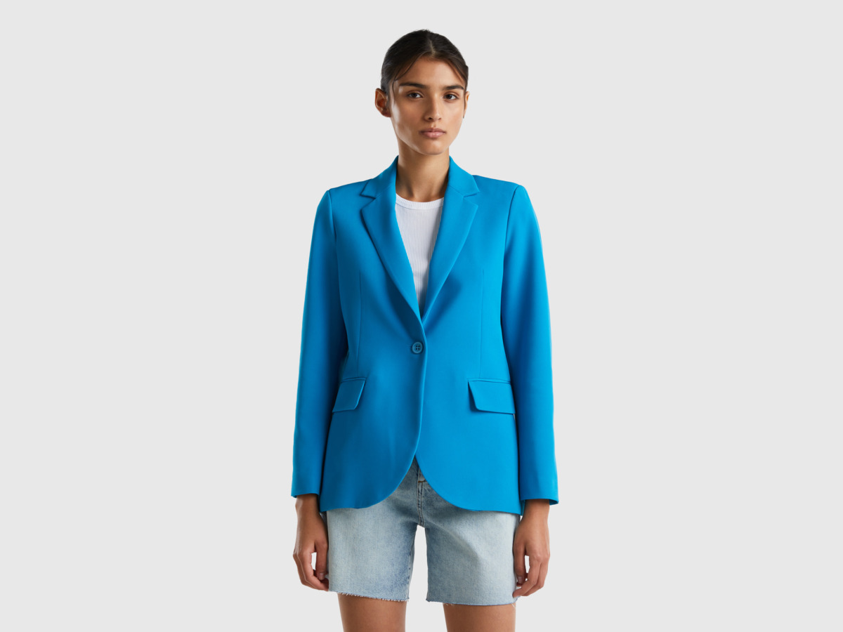 United Colors Of Single Row Blazer With Inner Lining Turquoise Female Benetton Womens BLAZER GOOFASH