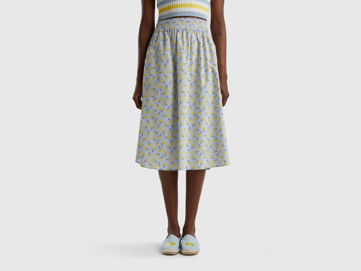 United Colors Of Skirt In Sky Blue With Cherry Pattern Pale Blue Female Benetton Womens SKIRTS GOOFASH