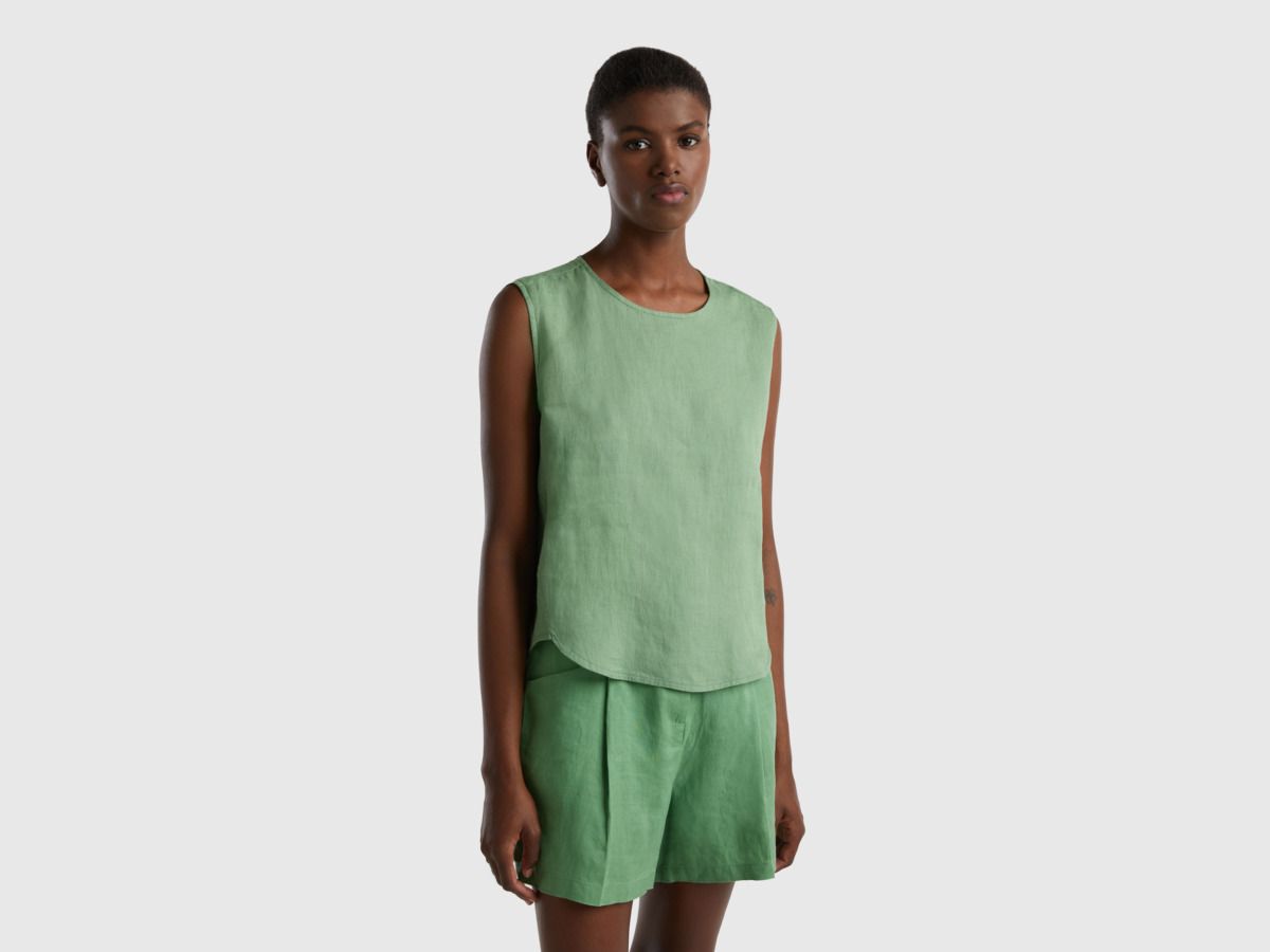 United Colors Of Sleeveless Blouse Made Of Pure Linen Green Female Benetton Womens BLOUSES GOOFASH