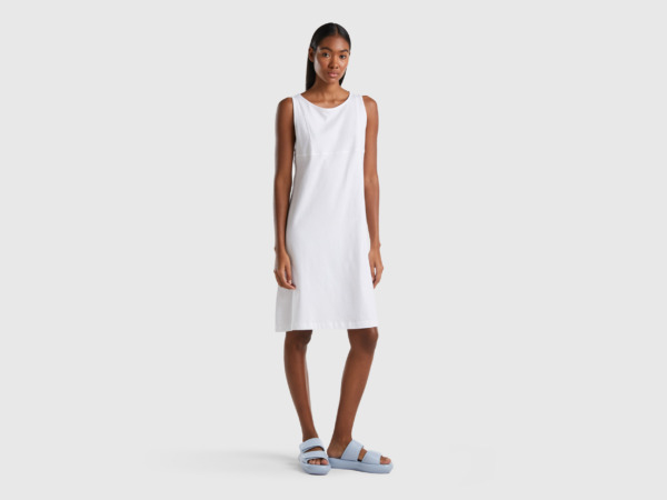 United Colors Of Sleeveless Short Dress White Female Benetton Womens DRESSES GOOFASH