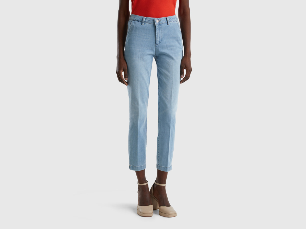 United Colors Of Slim Fit Chino Ts From Denim Pale Blue Female Benetton Womens TROUSERS GOOFASH