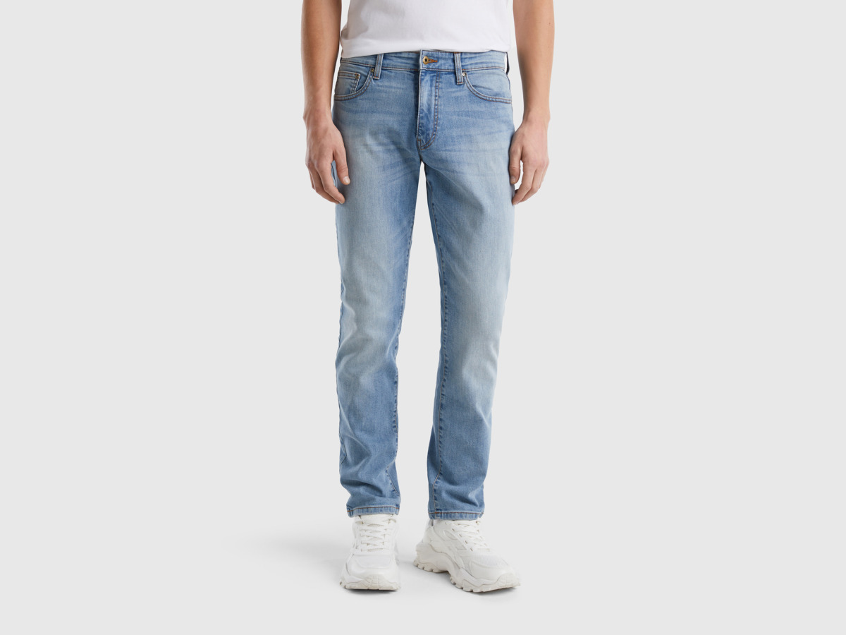 United Colors Of Slim Fit Jeans With Destroyed Effects Pale Blue Male Benetton Mens JEANS GOOFASH
