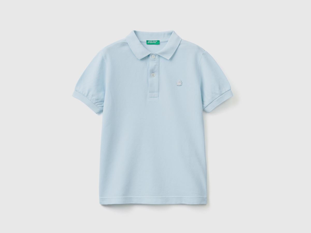 United Colors Of Slim Fit Polo Made Of Organic Pale Blue Male Benetton Mens POLOSHIRTS GOOFASH