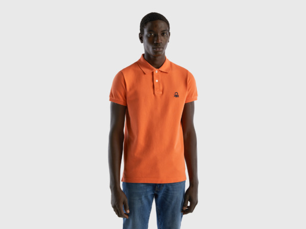 United Colors Of Slim Fit Polo Shirt In Orange Orange Male Benetton Mens POLOSHIRTS GOOFASH
