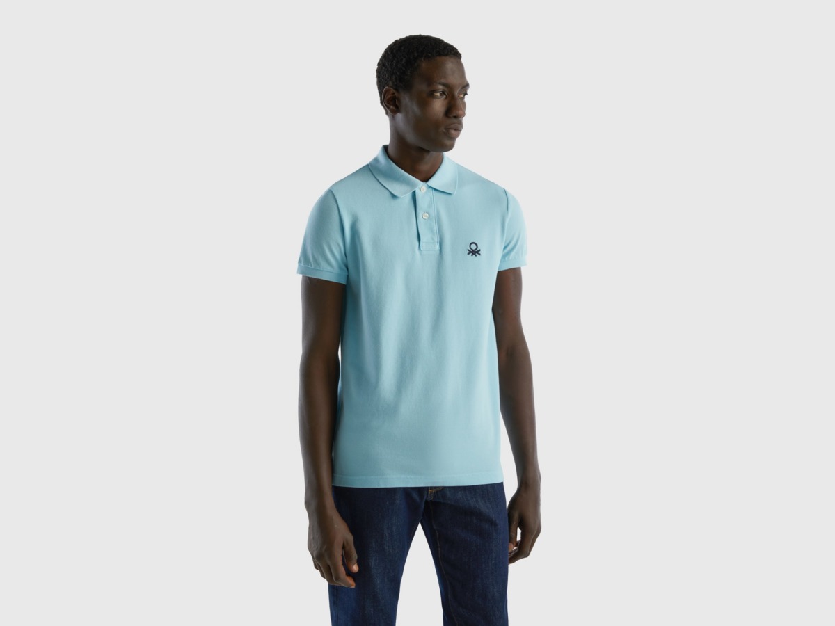 United Colors Of Slim Fit Poloshirt In Turquoise Turquoise Male Benetton Mens POLOSHIRTS GOOFASH