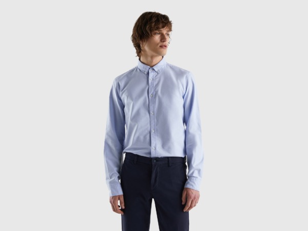 United Colors Of Slim Fit-Shirt In Light Blue Male Benetton Mens SHIRTS GOOFASH