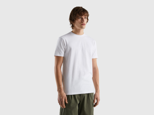 United Colors Of Slim Fit T-Shirt In Stretchy White Male Benetton Mens T-SHIRTS GOOFASH
