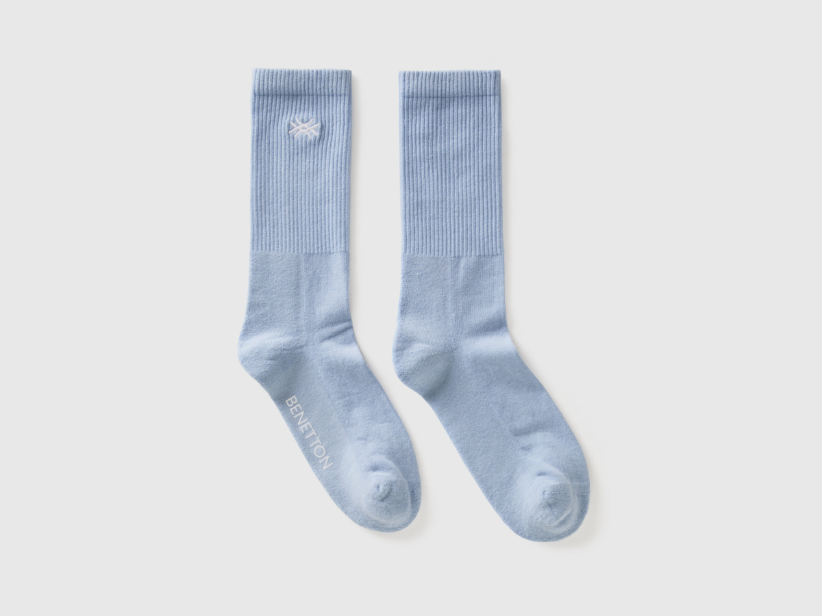 United Colors Of Socks With Embroidered Logo Ight Blue Female Benetton Womens SOCKS GOOFASH