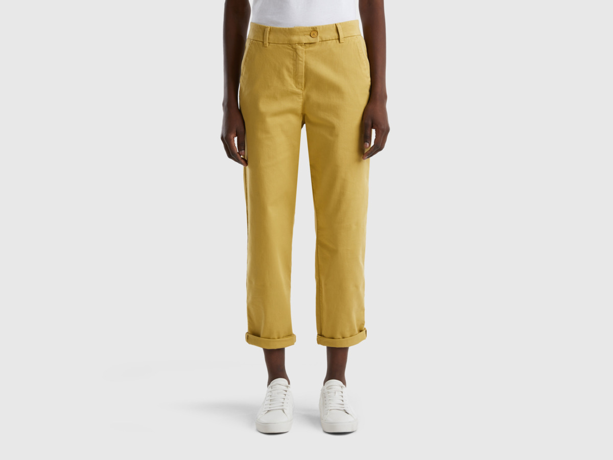 United Colors Of Stretchy Chinos Mustard Yellow Female Benetton Womens TROUSERS GOOFASH