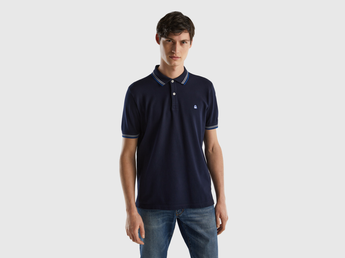 United Colors Of Stretchy Polo With Short Sleeves Dark Blue Male Benetton Mens POLOSHIRTS GOOFASH