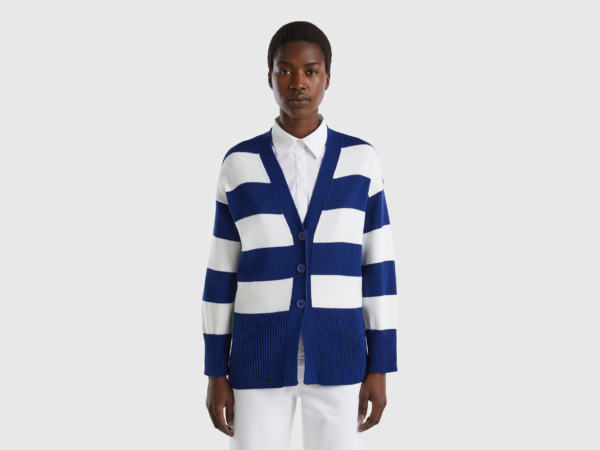 United Colors Of Striped Cardigan Made Of Jersey Blue Female Benetton Womens KNITWEAR GOOFASH
