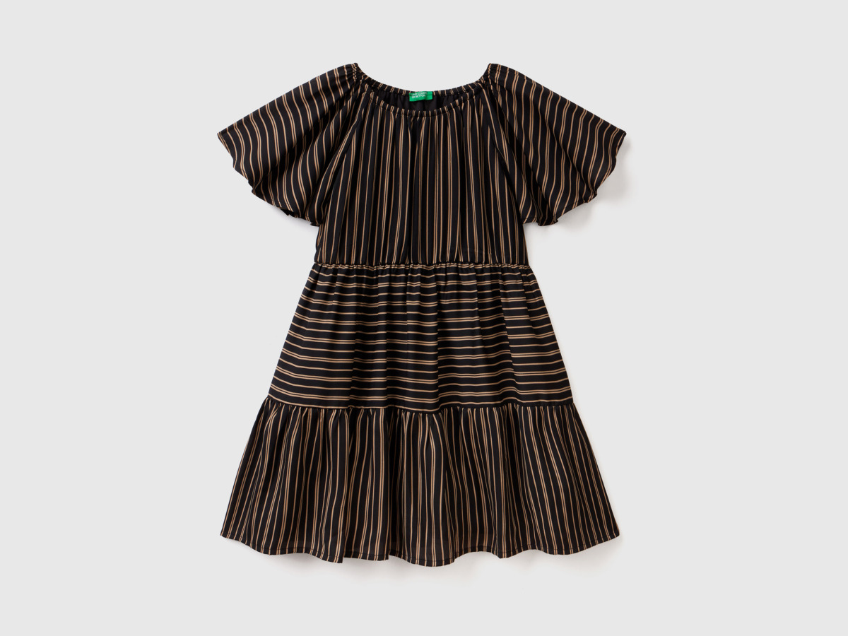 United Colors Of Striped Dress With Ruffles Black Female Benetton Womens DRESSES GOOFASH