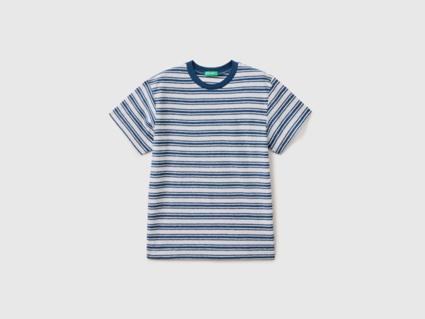 United Colors Of Striped Shirt Made Of Linen Mixture Blue Male Benetton Mens SHIRTS GOOFASH