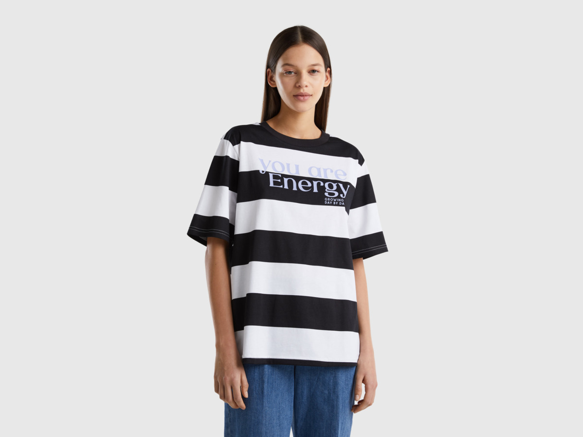 United Colors Of Striped Shirt With Slogan Black Female Benetton Womens SHIRTS GOOFASH