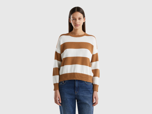 United Colors Of Striped Sweater In Jersey Beige Female Benetton Womens SWEATERS GOOFASH