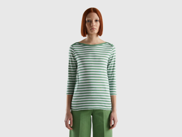 United Colors Of Striped T-Shirt In With Sleeves Green Female Benetton Womens T-SHIRTS GOOFASH