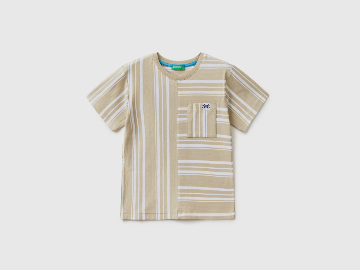 United Colors Of Striped T-Shirt With Bag Beige Male Benetton Mens T-SHIRTS GOOFASH