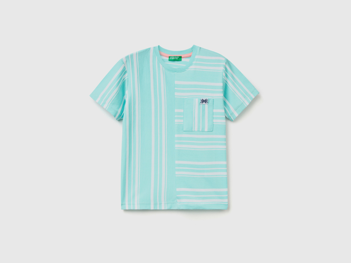 United Colors Of Striped T-Shirt With Bag Light Blue Male Benetton Mens T-SHIRTS GOOFASH