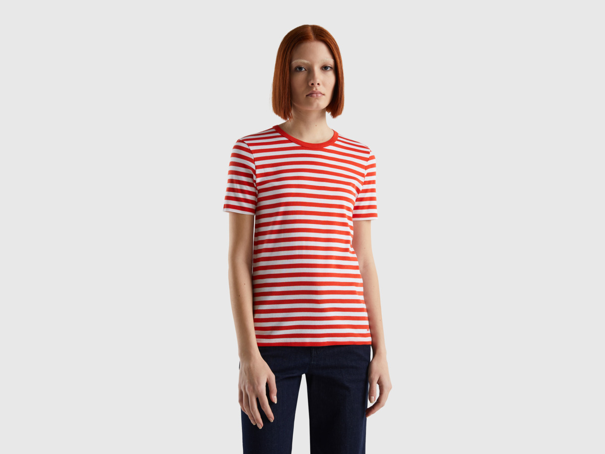 United Colors Of Striped T-Shirt With Round Neck Red Female Benetton Womens T-SHIRTS GOOFASH