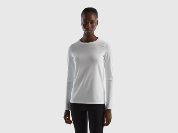 United Colors Of Superstretched T-Shirt With Long Sleeves White Female Benetton Womens T-SHIRTS GOOFASH