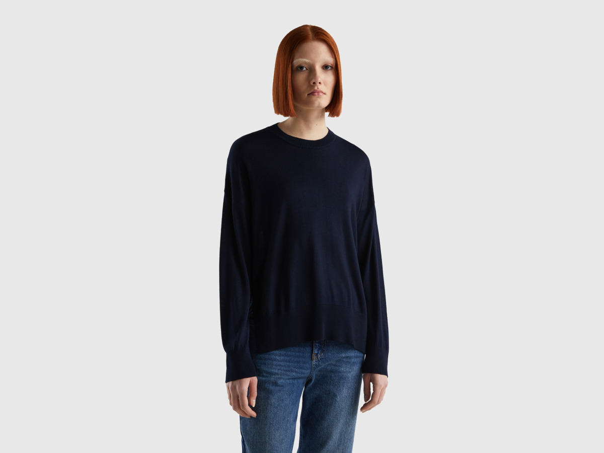 United Colors Of Sweater In Mixture With Slots Dark Blue Female Benetton Womens SWEATERS GOOFASH