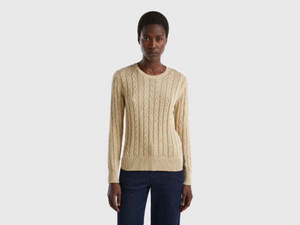 United Colors Of Sweater Made Of Lichen Pattern Beige Female Benetton Womens SWEATERS GOOFASH