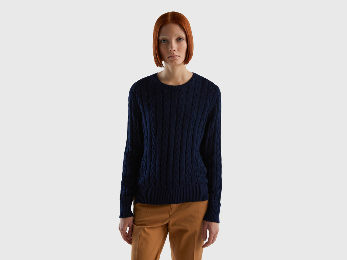 United Colors Of Sweater Made Of Lichen Pattern Dark Blue Female Benetton Womens SWEATERS GOOFASH