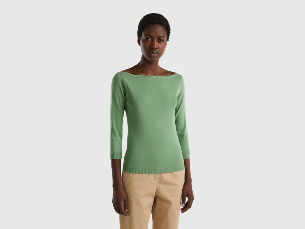 United Colors Of Sweater Made Of With Submarine Neckline Green Female Benetton Womens SWEATERS GOOFASH