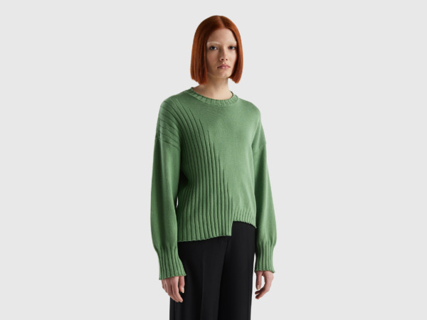 United Colors Of Sweater With Asymmetrical Hem Green Female Benetton Womens SWEATERS GOOFASH