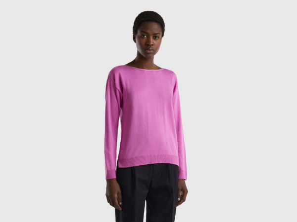 United Colors Of Sweater With Carmen Neckline Pink Female Benetton Womens SWEATERS GOOFASH