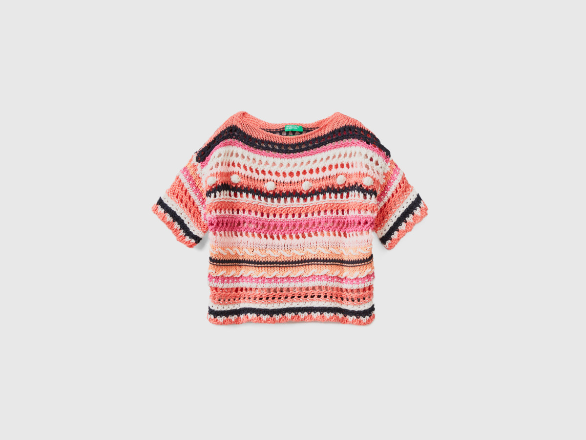 United Colors Of Sweater With Crochet Pattern Pink Female Benetton Womens SWEATERS GOOFASH