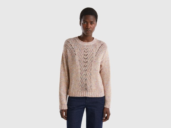United Colors Of Sweater With Hole Pattern Beige Female Benetton Womens SWEATERS GOOFASH
