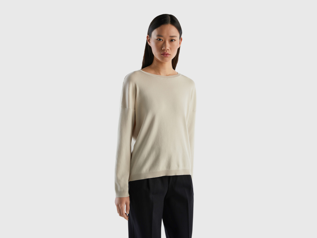 United Colors Of Sweater With Round Neckline Beige Female Benetton Womens SWEATERS GOOFASH