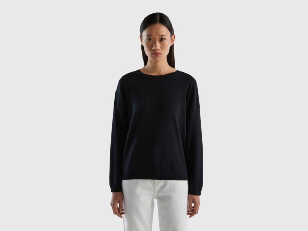 United Colors Of Sweater With Round Neckline Black Female Benetton Womens SWEATERS GOOFASH