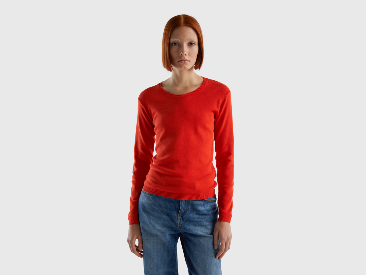 United Colors Of Sweater With Round Neckline Made Of Pure Red Female Benetton Womens SWEATERS GOOFASH