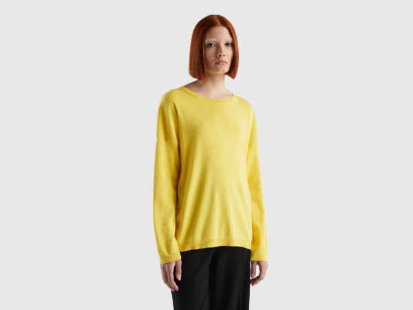 United Colors Of Sweater With Round Neckline Yellow Female Benetton Womens SWEATERS GOOFASH