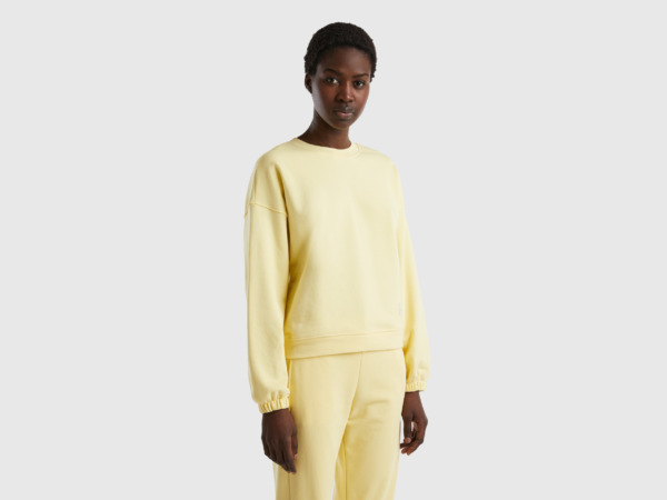 United Colors Of Sweatshirt In Mixture With Circular Neckline Yellow Female Benetton Womens SWEATERS GOOFASH