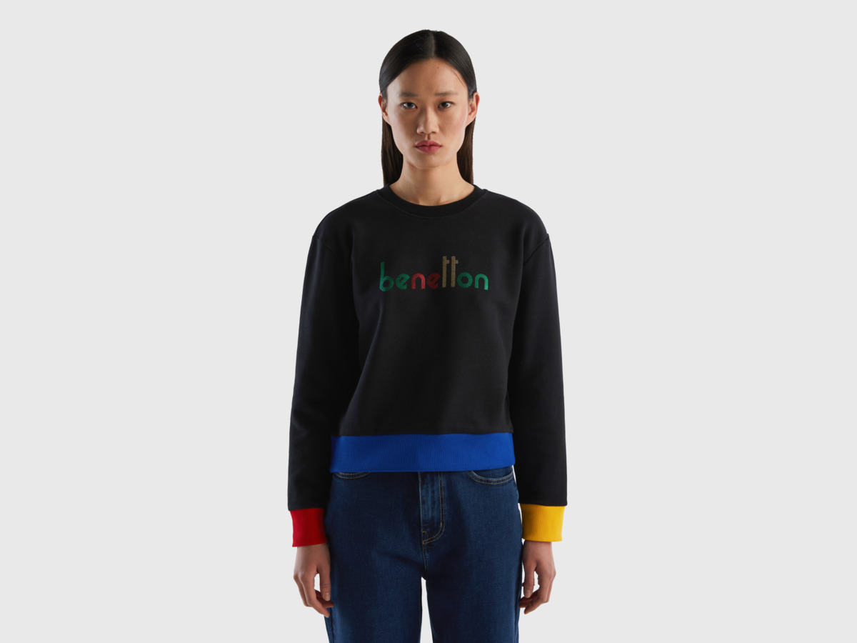 United Colors Of Sweatshirt In With Logoprint Black Female Benetton Womens SWEATERS GOOFASH