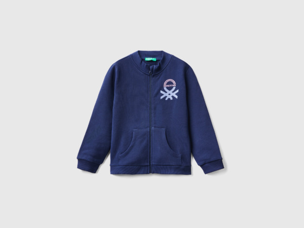United Colors Of Sweatshirt Made Of Organic With Zipper Dark Blue Female Benetton Womens SWEATERS GOOFASH