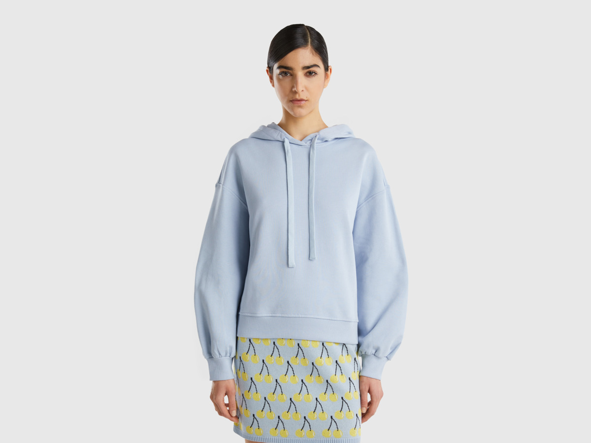 United Colors Of Sweatshirt Made Of With Hood Pale Blue Female Benetton Womens SWEATERS GOOFASH