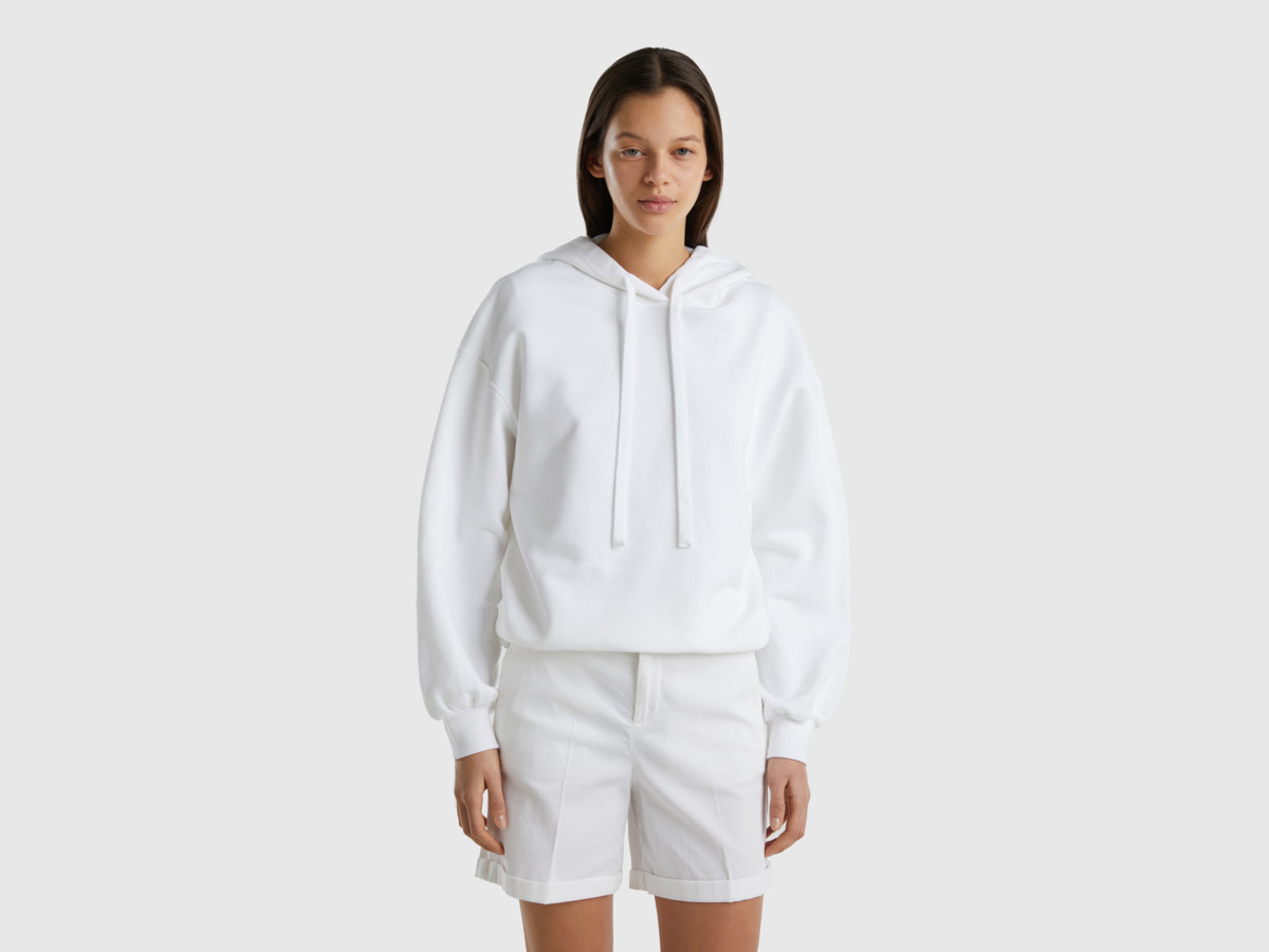 United Colors Of Sweatshirt Made Of With Hood White Female Benetton Womens SWEATERS GOOFASH