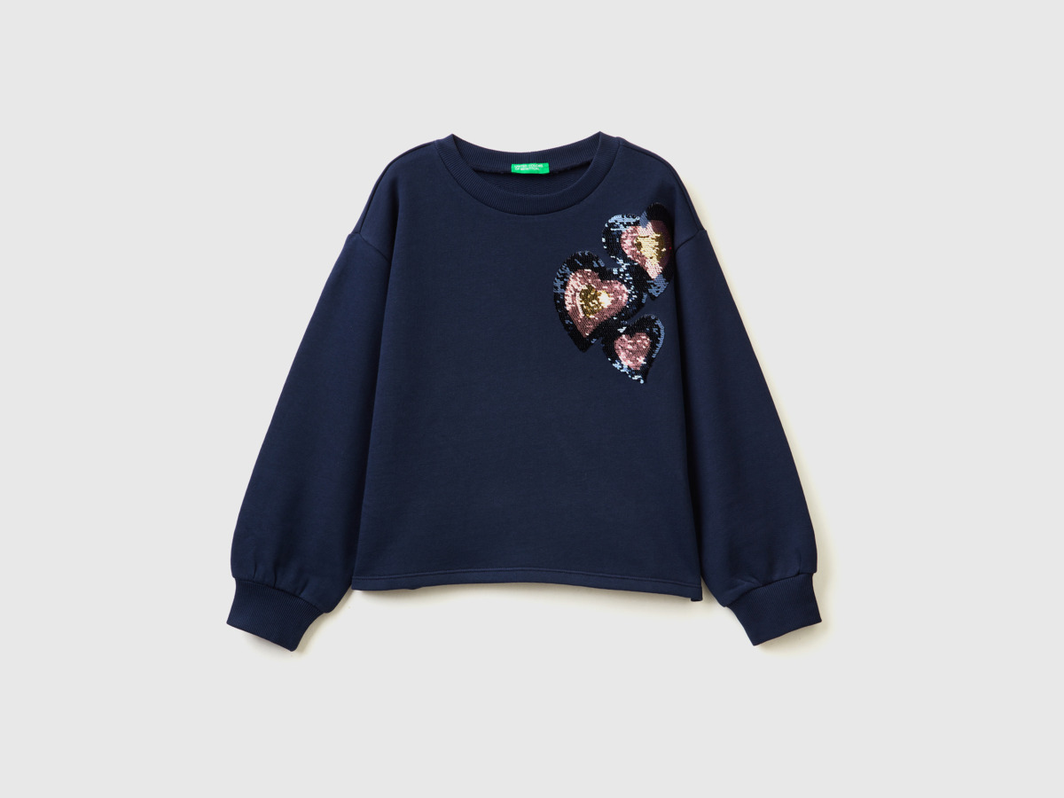 United Colors Of Sweatshirt With Turnable Sequins Dark Blue Female Benetton Womens SWEATERS GOOFASH