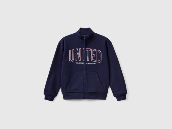 United Colors Of Sweatshirt With Zipper And Collar Dark Blue Female Benetton Womens SWEATERS GOOFASH