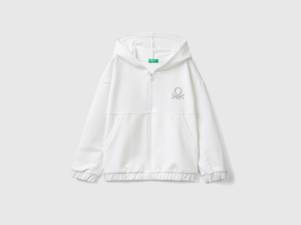 United Colors Of Sweatshirt With Zipper And Logo Embroidery White Female Benetton Womens SWEATERS GOOFASH