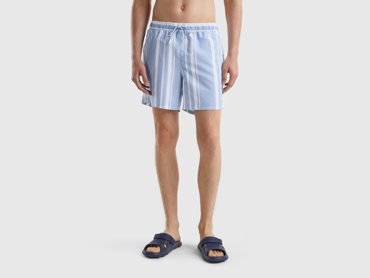 United Colors Of Swim Shorts In Sky Blue With Strip Pattern Pigeon Blue Male Benetton Mens SHORTS GOOFASH