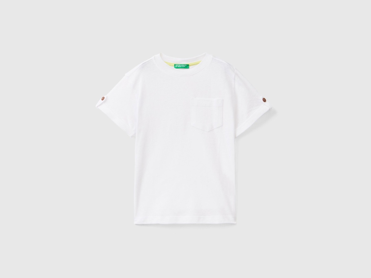 United Colors Of T-Shirt From Linen Mixture With Pocket White Paint Benetton Men Mens T-SHIRTS GOOFASH